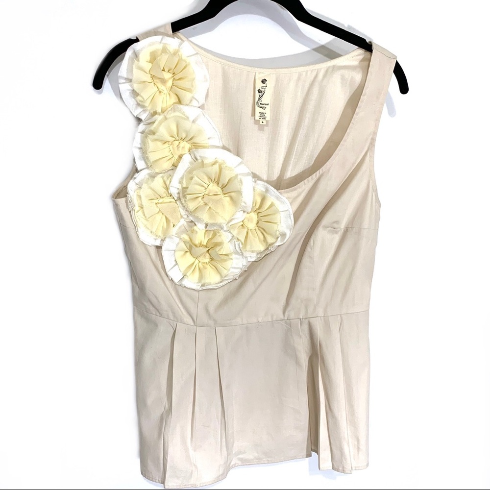 Floreat Appliqué Beige Blouse - Picture 1 of 7